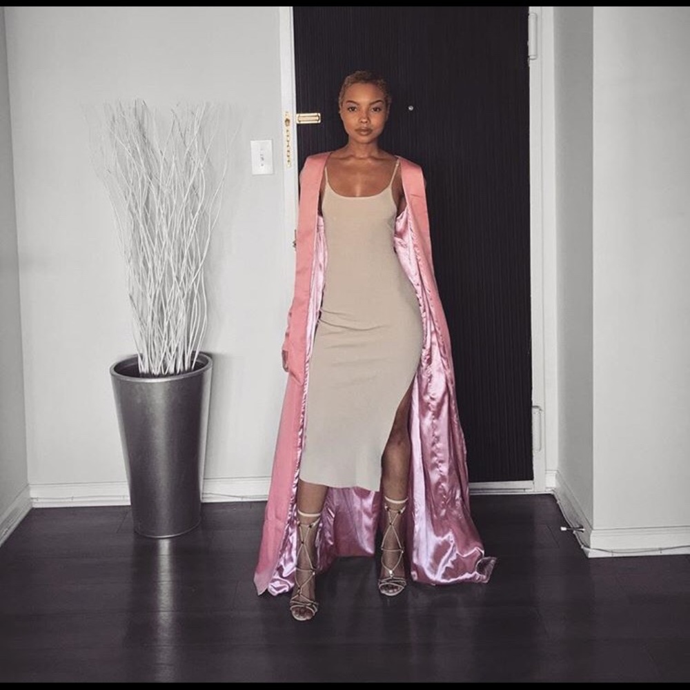 Darian Satin Maxi Coat - Blush pink